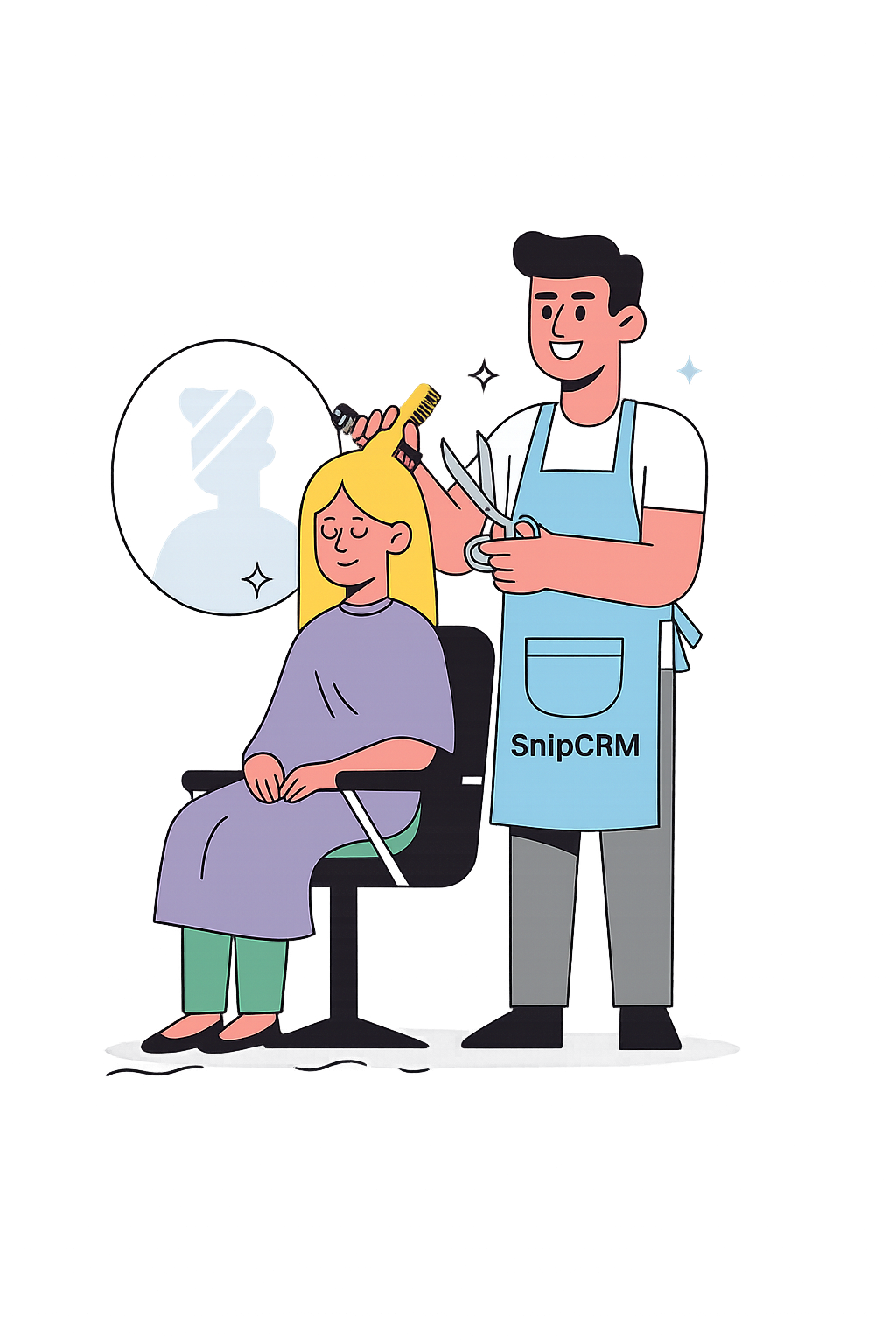 SnipCRM booking calendar, online booking widget, and client profile
